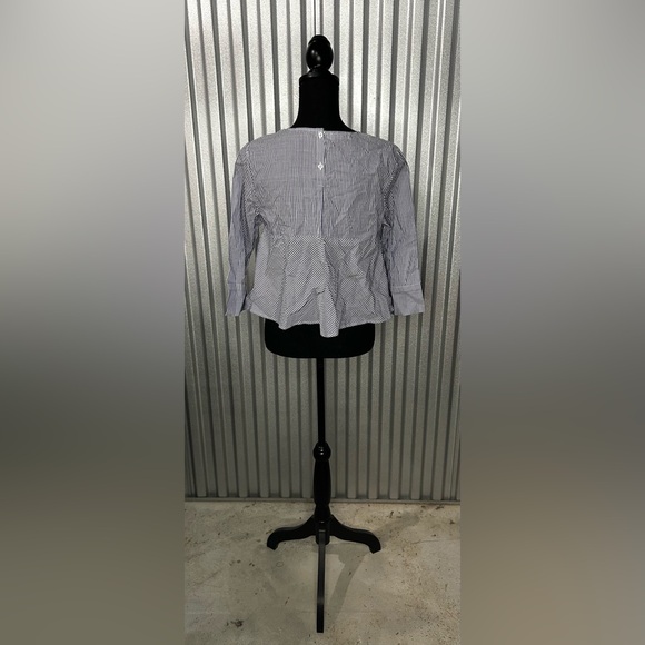 Women’s Velzera Blue Striped Floral Long Sleeve Cotton Blouse Designer Small - Picture 2 of 4